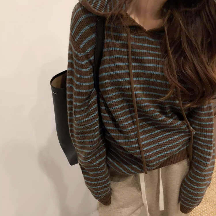 Trendy Striped Knit Hoodie: Perfect for Casual Outfits & Concert Looks