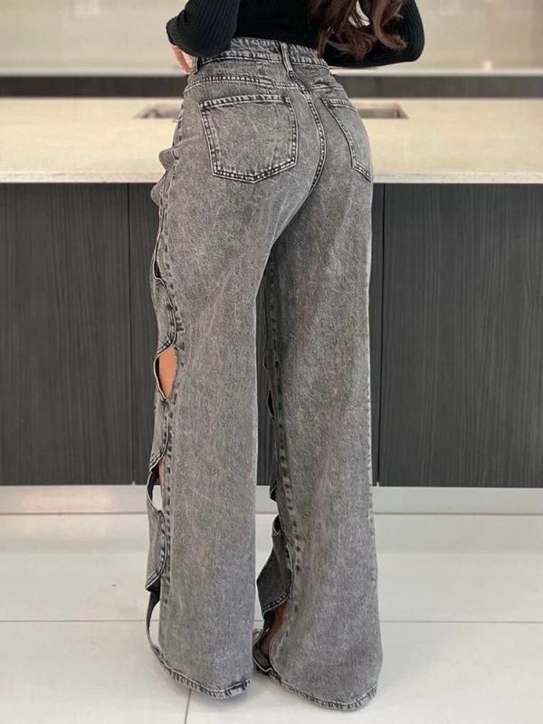 Trendy Twisted Rivet Cutout Denim Pants for Stylish Outfit Ideas