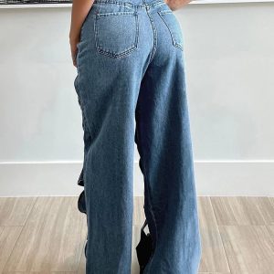 Trendy Twisted Rivet Cutout Denim Pants for Stylish Outfit Ideas