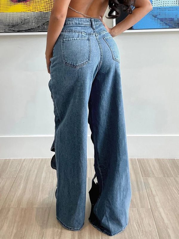 Trendy Twisted Rivet Cutout Denim Pants for Stylish Outfit Ideas