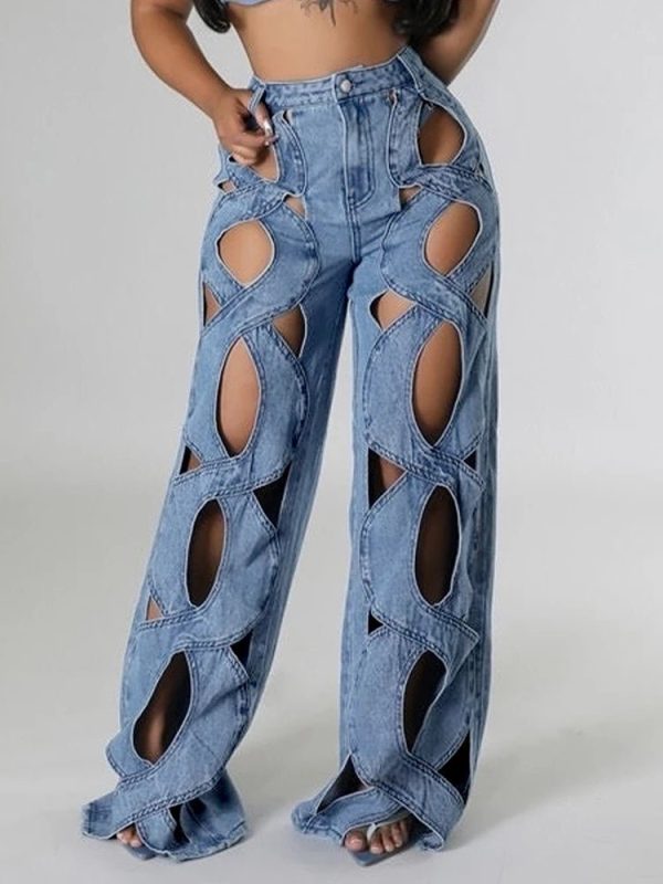 Trendy Twisted Rivet Cutout Denim Pants for Stylish Outfit Ideas