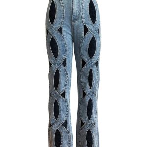 Trendy Twisted Rivet Cutout Denim Pants for Stylish Outfit Ideas