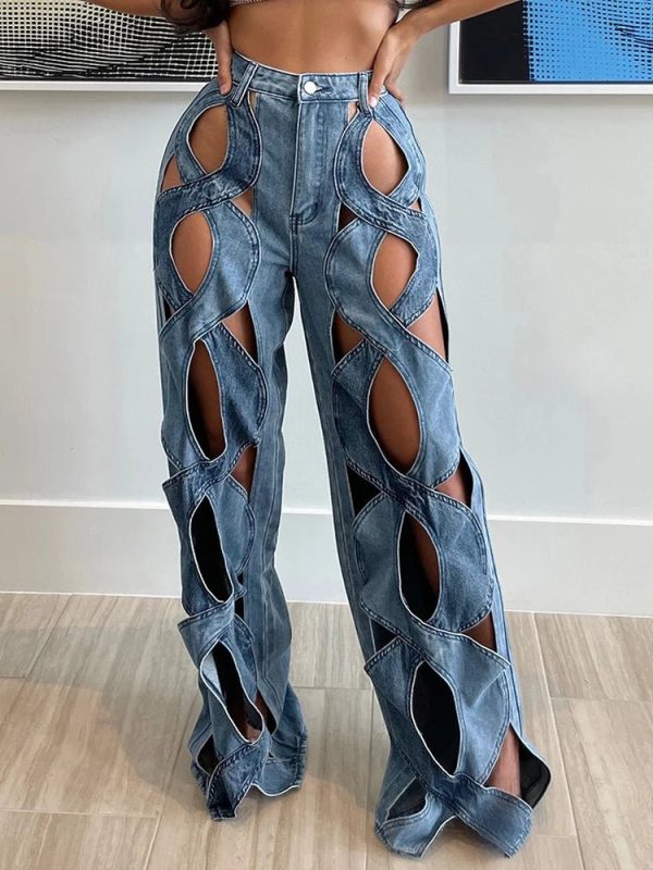 Trendy Twisted Rivet Cutout Denim Pants for Stylish Outfit Ideas