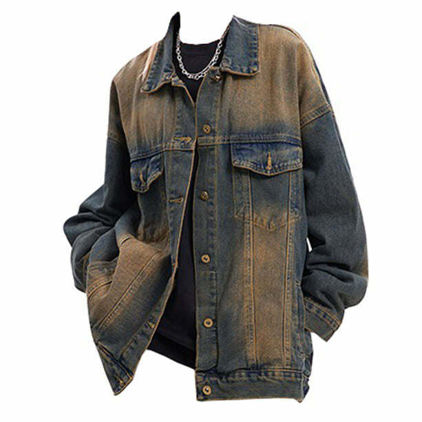 Trendy Washed Brown Loose Denim Jacket for Stylish Outfit Ideas