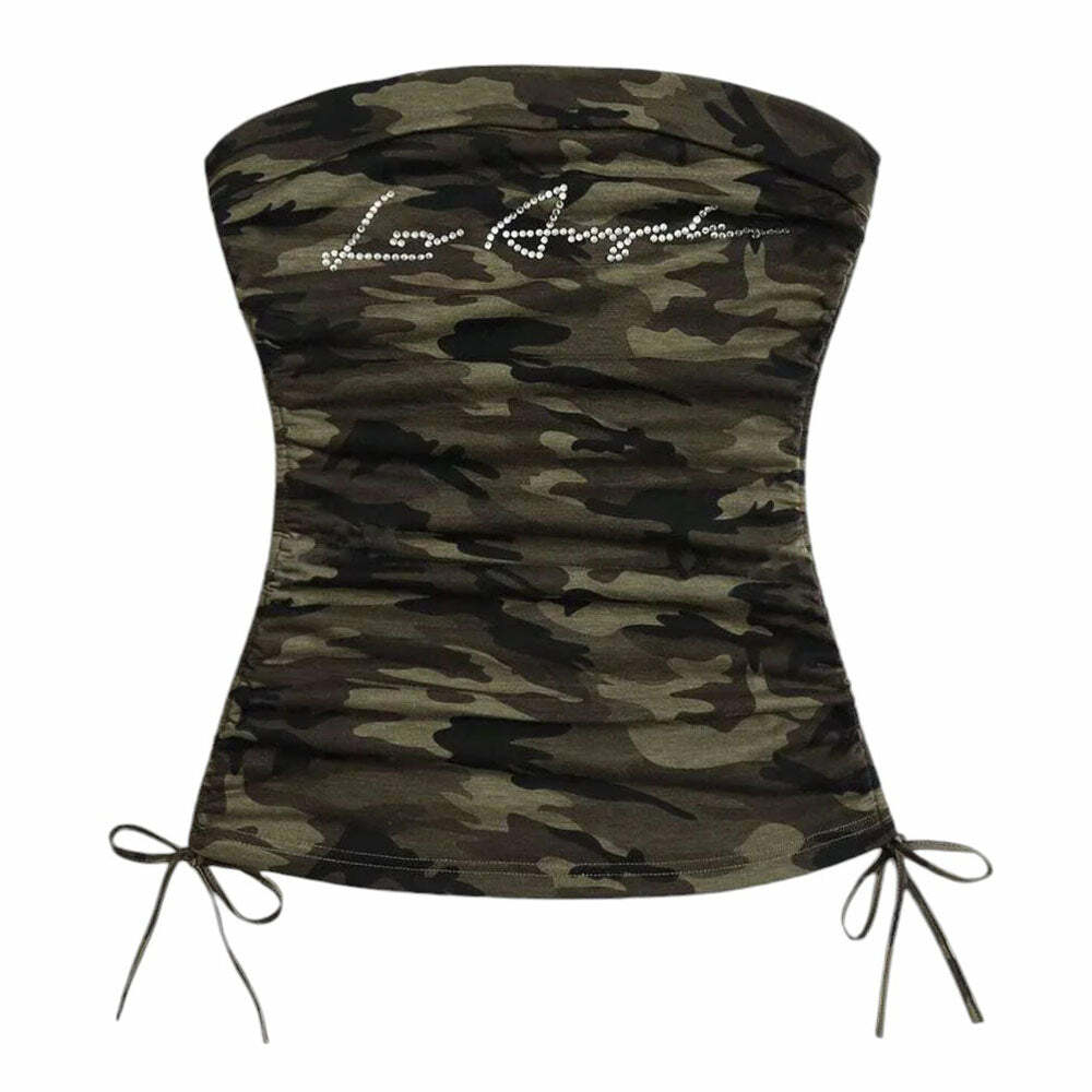 Trendy Y2K Camouflage Tube Top: Perfect for Concerts & Casual Outfits