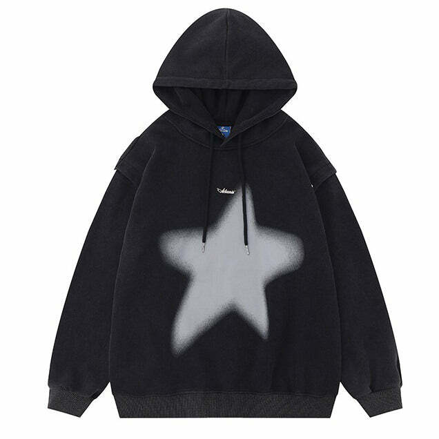 Trendy Y2K Hoodie with Graffiti Star Print for Stylish Outfit Ideas