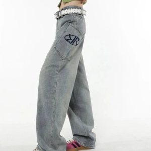 Trendy Y2K Loose Fit Logo Jeans: Perfect for Casual Outfits & Concerts