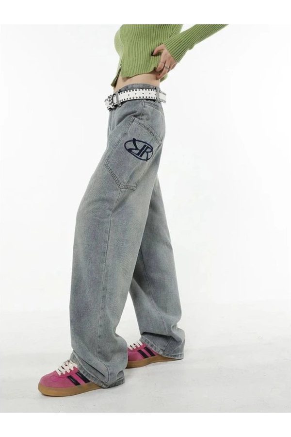 Trendy Y2K Loose Fit Logo Jeans: Perfect for Casual Outfits & Concerts