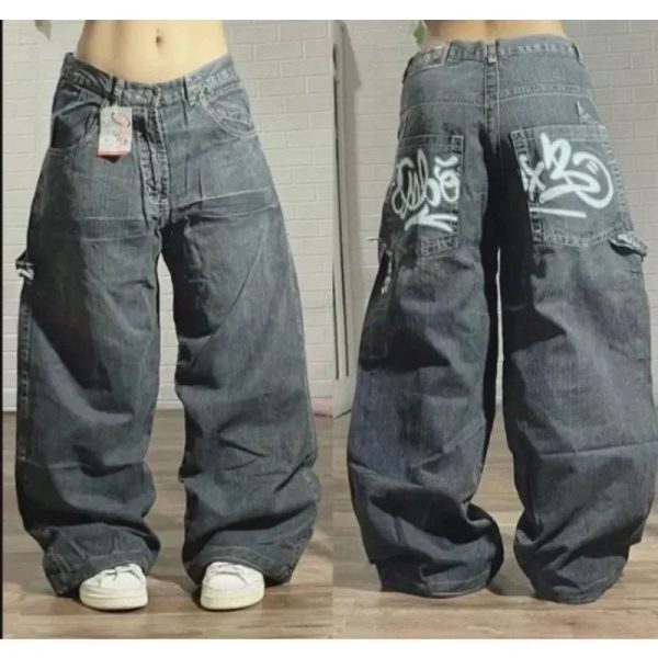 Trendy Y2K Oversized Pocket Jeans for Stylish Casual Outfits