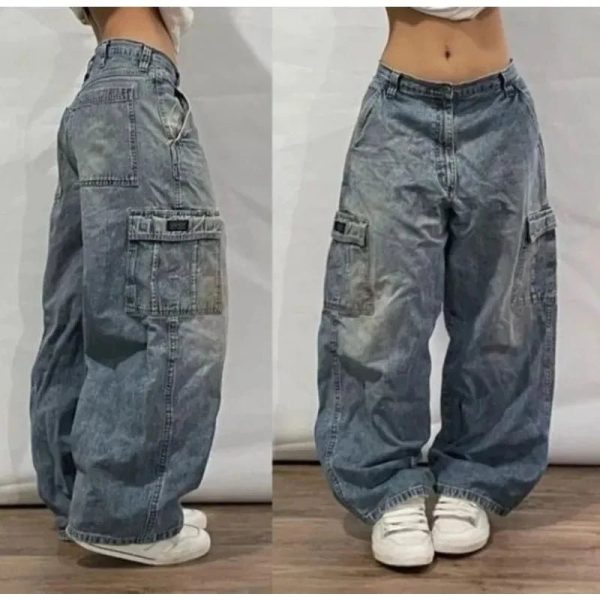 Trendy Y2K Oversized Pocket Jeans for Stylish Casual Outfits