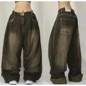 Trendy Y2K Oversized Pocket Jeans for Stylish Casual Outfits