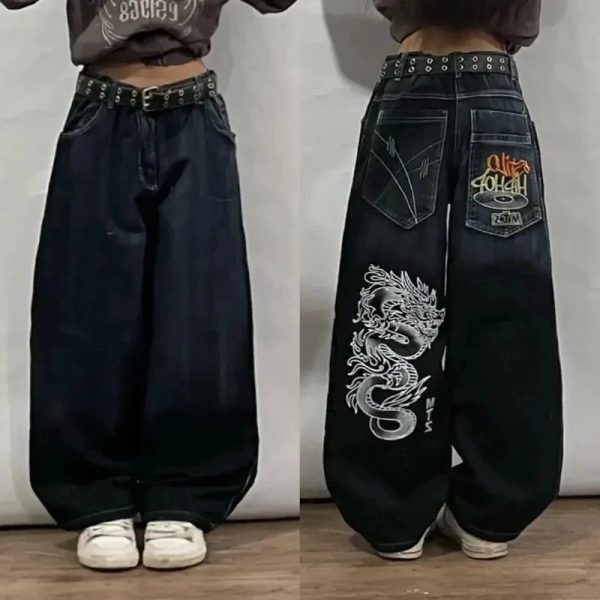 Trendy Y2K Oversized Pocket Jeans for Stylish Casual Outfits