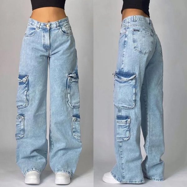 Trendy Y2K Oversized Pocket Jeans for Stylish Casual Outfits