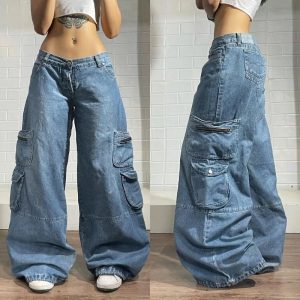 Trendy Y2K Oversized Pocket Jeans for Stylish Casual Outfits