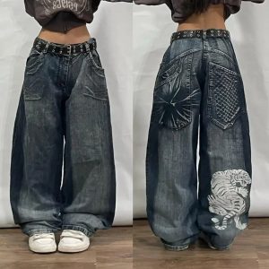 Trendy Y2K Oversized Pocket Jeans for Stylish Casual Outfits