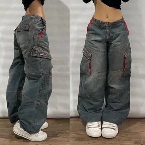 Trendy Y2K Oversized Pocket Jeans for Stylish Casual Outfits