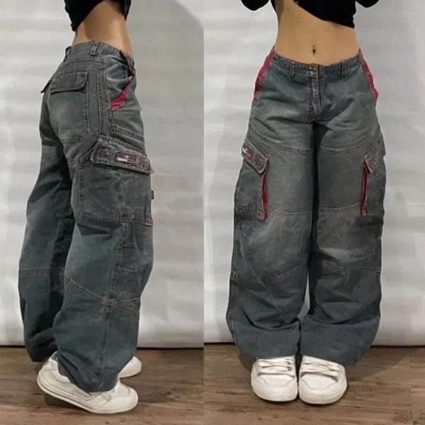 Trendy Y2K Oversized Pocket Jeans for Stylish Casual Outfits