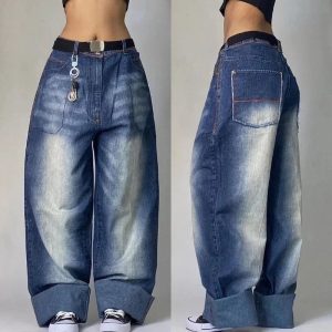 Trendy Y2K Oversized Pocket Jeans for Stylish Casual Outfits