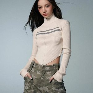 Urban Edge Cropped Knit Jacket - Y2K Fashion, Cute 2000s Outfits, Mcbling Style