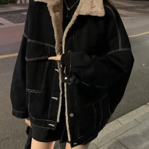 Urban Nights Sherpa-Lined Jacket - Y2K Fashion, 2000s Outfits, Cute Style