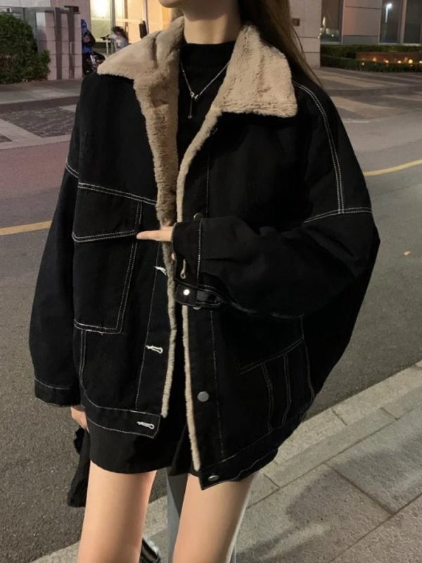 Urban Nights Sherpa-Lined Jacket - Y2K Fashion, 2000s Outfits, Cute Style