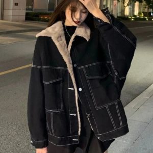 Urban Nights Sherpa-Lined Jacket - Y2K Fashion, 2000s Outfits, Cute Style