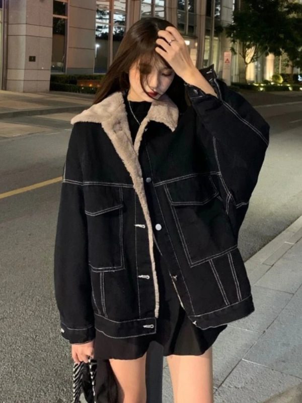 Urban Nights Sherpa-Lined Jacket - Y2K Fashion, 2000s Outfits, Cute Style