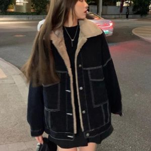 Urban Nights Sherpa-Lined Jacket - Y2K Fashion, 2000s Outfits, Cute Style