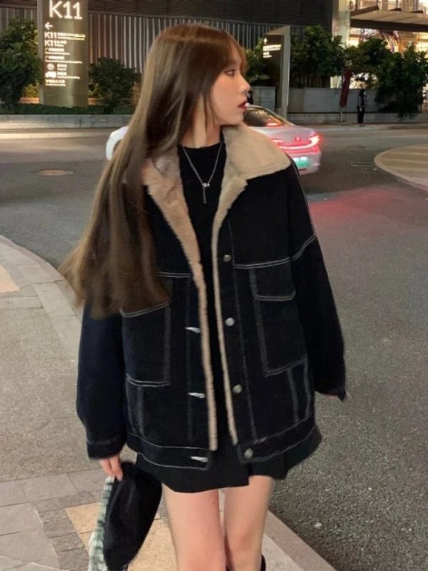 Urban Nights Sherpa-Lined Jacket - Y2K Fashion, 2000s Outfits, Cute Style