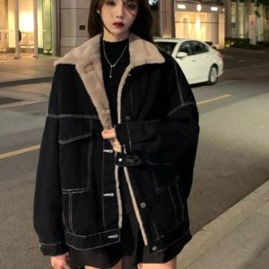 Urban Nights Sherpa-Lined Jacket - Y2K Fashion, 2000s Outfits, Cute Style