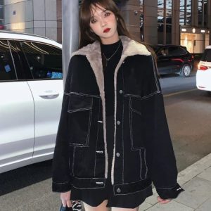 Urban Nights Sherpa-Lined Jacket - Y2K Fashion, 2000s Outfits, Cute Style