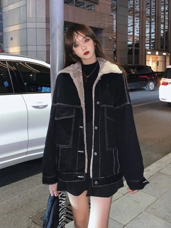 Urban Nights Sherpa-Lined Jacket - Y2K Fashion, 2000s Outfits, Cute Style