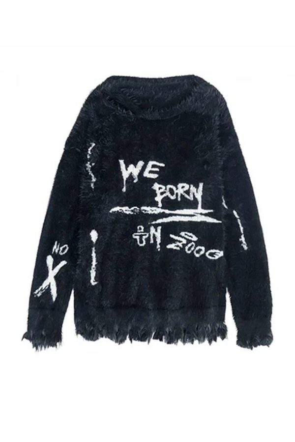 Urban Rebel Fuzzy Graffiti Sweater: Trendy Outfit Ideas for Every Occasion