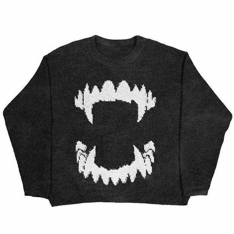 Vampire Teeth Oversized Sweater: Perfect for Concert Outfits & Casual Looks