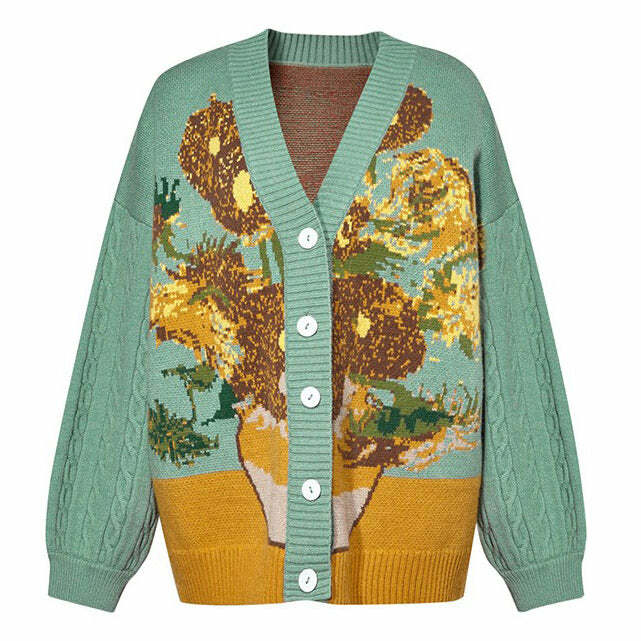 Van Gogh Sunflowers Knit Cardigan: Perfect for Spring Outfits & Concerts