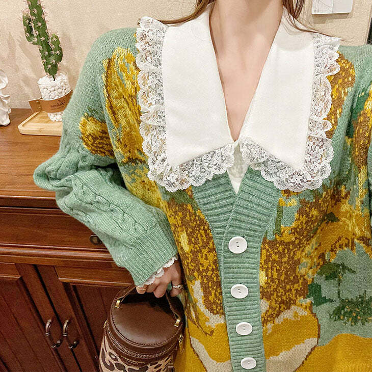 Van Gogh Sunflowers Knit Cardigan: Perfect for Spring Outfits & Concerts