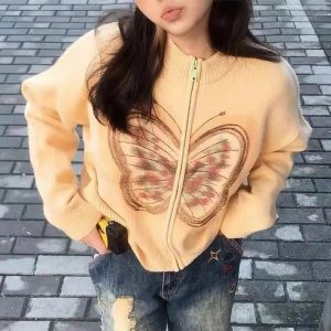 Vibrant Neon Butterfly Knit Cardigan: Perfect for Spring Outfits