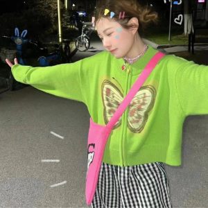 Vibrant Neon Butterfly Knit Cardigan: Perfect for Spring Outfits