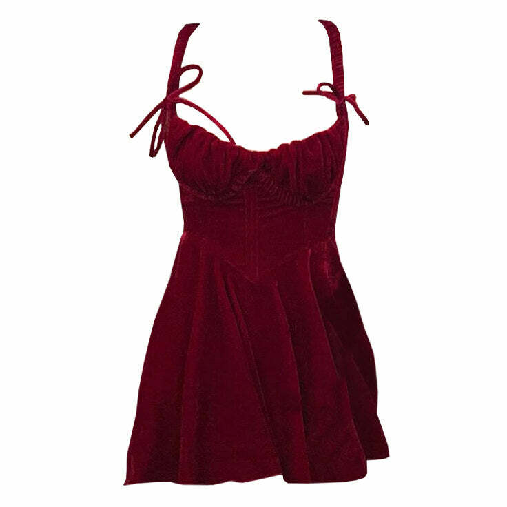 Vintage Aesthetic Red Velvet Mini Dress: Perfect for Concerts & Date Nights