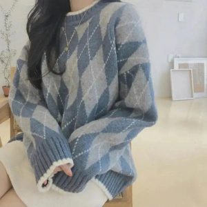 Vintage Argyle Knit Sweater: Perfect for Spring Outfits & Casual Looks