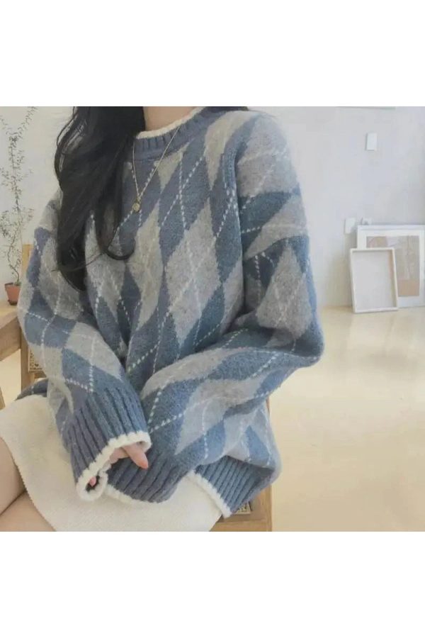 Vintage Argyle Knit Sweater: Perfect for Spring Outfits & Casual Looks