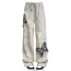 Vintage Butterfly Patch Joggers - Cute 2000s Outfits & Y2K Fashion