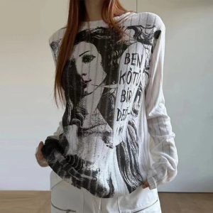 Vintage Muse Graphic Long Sleeve T-Shirt: Trendy Outfit Ideas & Styles