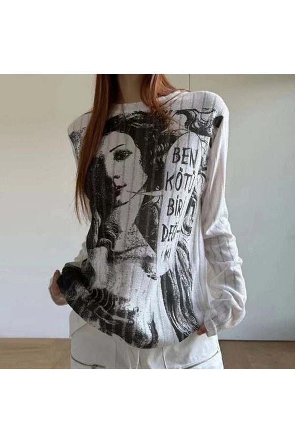 Vintage Muse Graphic Long Sleeve T-Shirt: Trendy Outfit Ideas & Styles