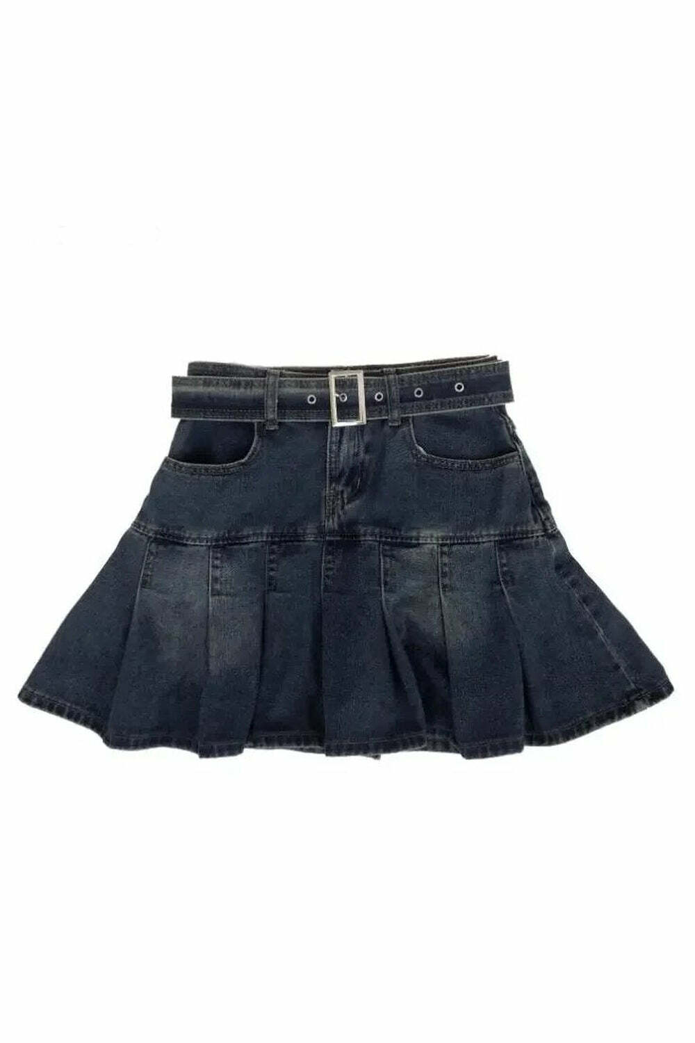 Vintage Pleated Denim Mini Skirt: Perfect for Spring Outfits & Concerts