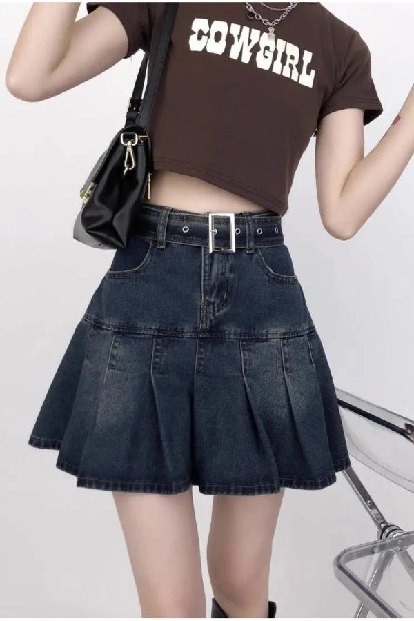 Vintage Pleated Denim Mini Skirt: Perfect for Spring Outfits & Concerts