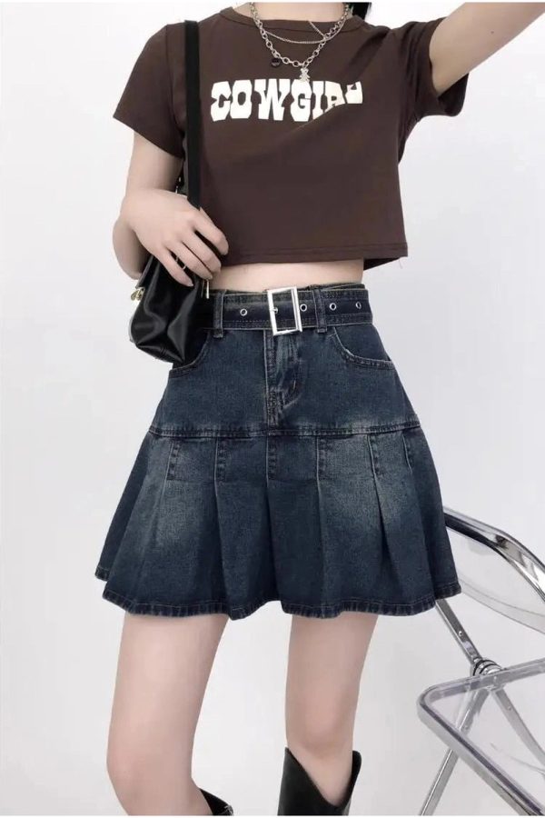 Vintage Pleated Denim Mini Skirt: Perfect for Spring Outfits & Concerts