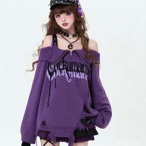 Violet Rebellion Chain Sweater - Y2K Fashion, Cute 2000s Outfits, McBling Style