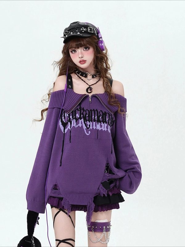 Violet Rebellion Chain Sweater - Y2K Fashion, Cute 2000s Outfits, McBling Style