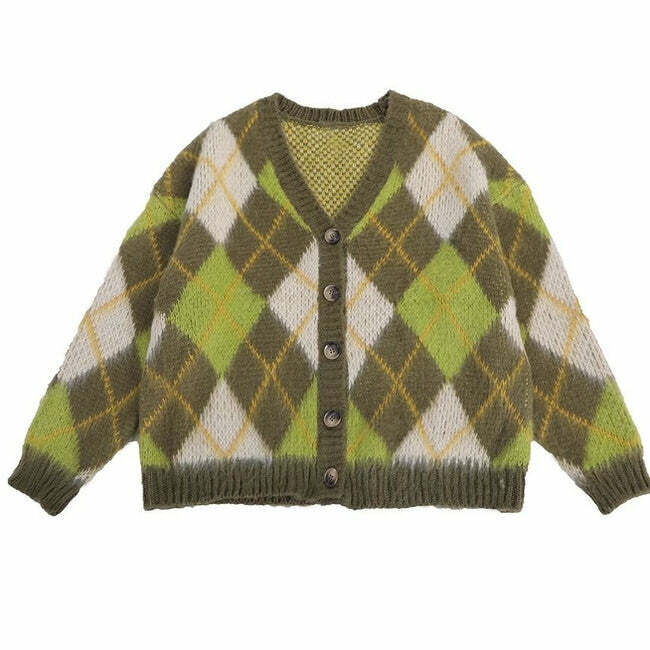 Warm Vibes Green Argyle Cardigan Sweater: Perfect for Spring Outfits